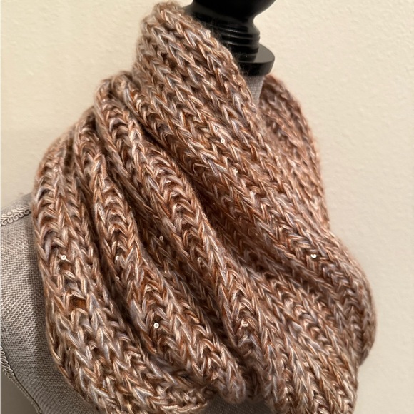 Brown Metallic Knit Infinity Scarf - Picture 2 of 3